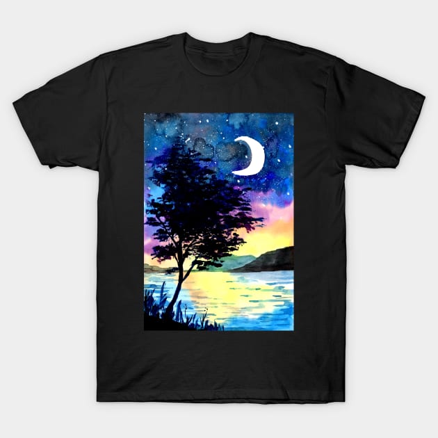 Moon and Stars above the Lake T-Shirt by ZeichenbloQ